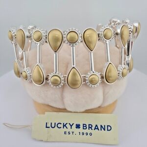 New! LUCKY BRAND Ladder Link Bracelet Teardrop Rhinestone Gold Silver Tone 7.75"